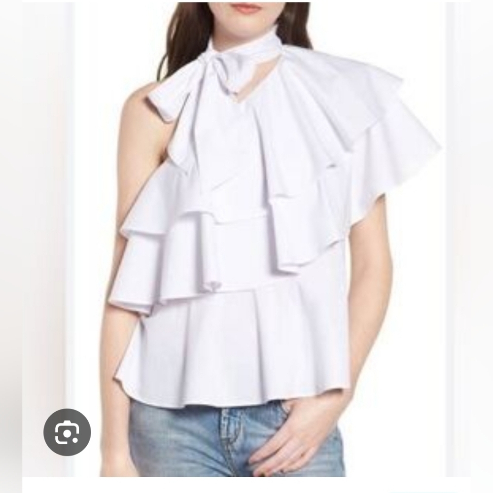 Leith Tie-Neck One Shoulder Ruffle Blouse Size XS